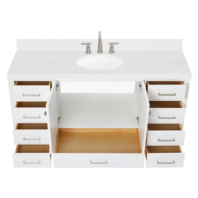 Cambridge 60.25'' Single Bathroom Vanity with Carrara Quartz Top, White
