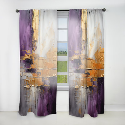 Gold Purple Abstract Fractal III - Modern Velvet Curtain - Room Darkening - 1 Panel
