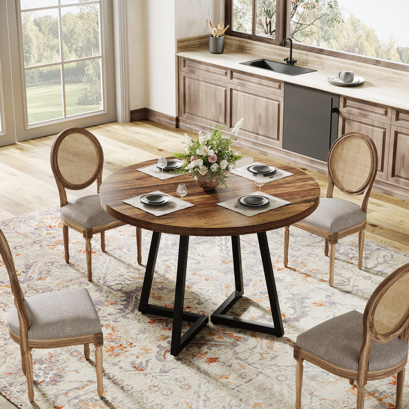 31.5" Small Round Kitchen Table, Industrial Dining Table for 2-4, Brown/Black