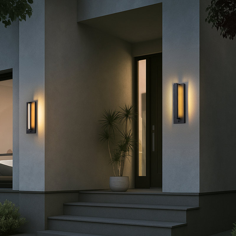 H15" Modern Motion Sensor Outdoor Wall Light 23w Integrated Led Wall Sconce Matte Black Iron Exterior Light Fixture For Porch Garage Patio