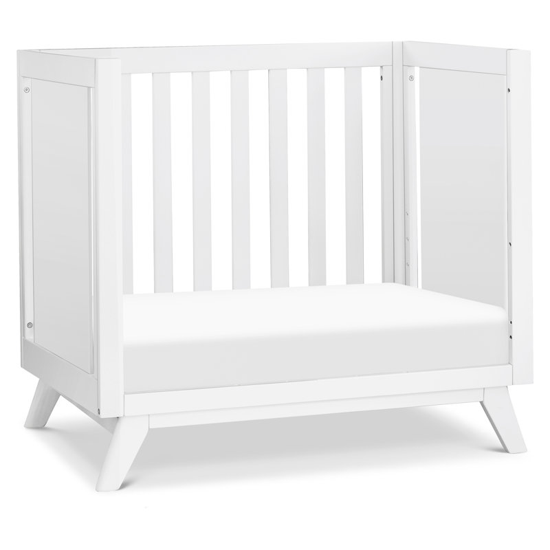 White Wooden 3-in-1 Convertible Mini Crib with Mattress