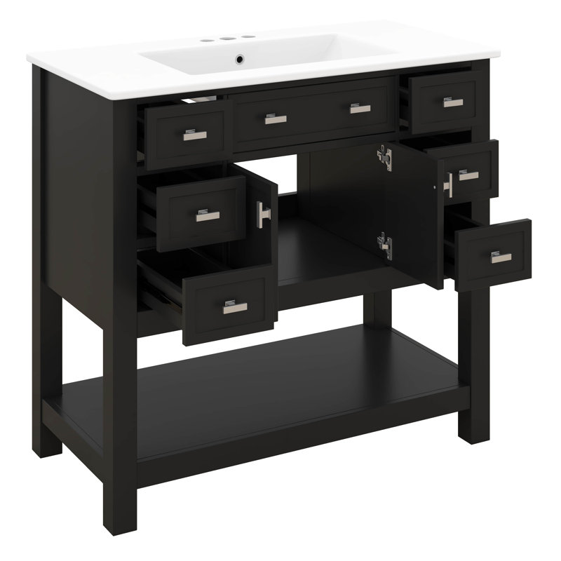 Ensemble de meuble-lavabo autoportant 36 po avec lavabo supérieur 36 po, 2 portes à fermeture douce et 6 tiroirs, Black