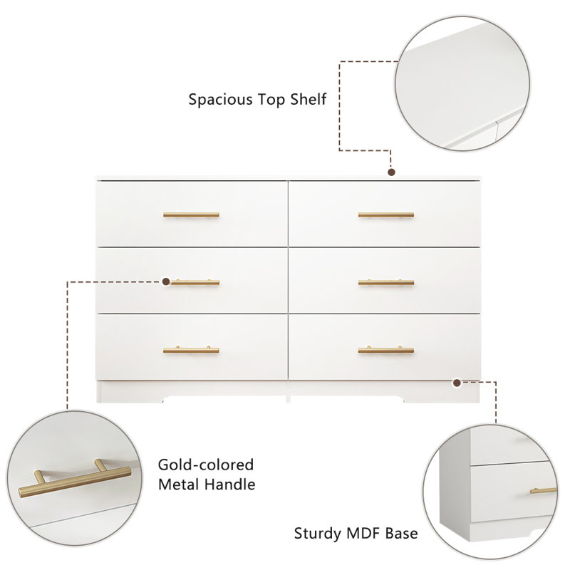 Commode 6 tiroirs Nithara, Blanc
