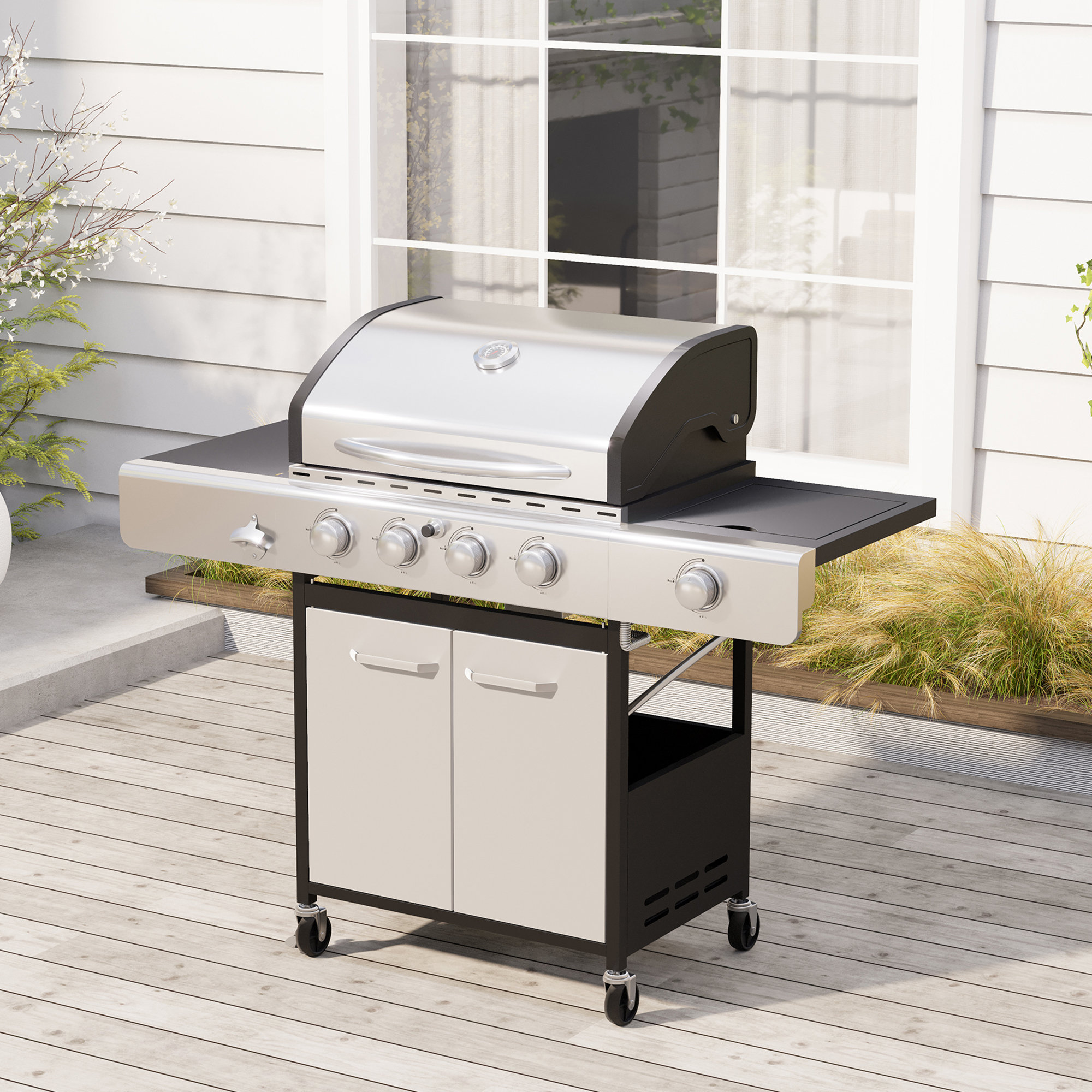 Arlmont & Co. Cledith - Burner Countertop Liquid Propane Gas Grill with Side Burner and Cabinet & Reviews | Wayfair