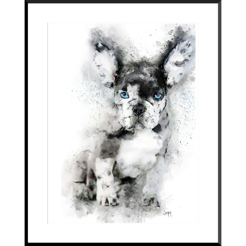 Frenchie French Bulldog Framed Wall Art Print - Single Picture Frame Illustration on Wood