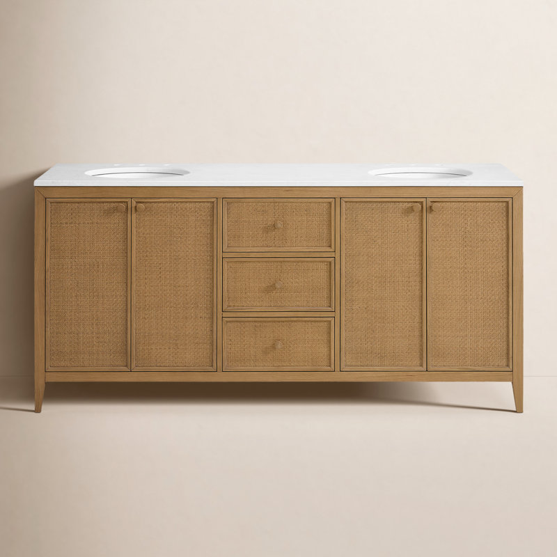 Benita 72" Rattan and Oak Bathroom Vanity