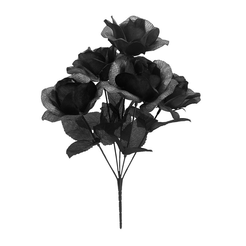 Roses artificielles artificielles, feuilles et tiges de plantes artificielles, bouquets de mariage familial, décorations d'Halloween, noir