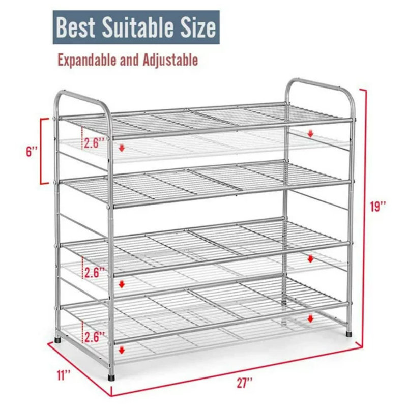 12 Pair Stackable Shoe Rack, Silver
