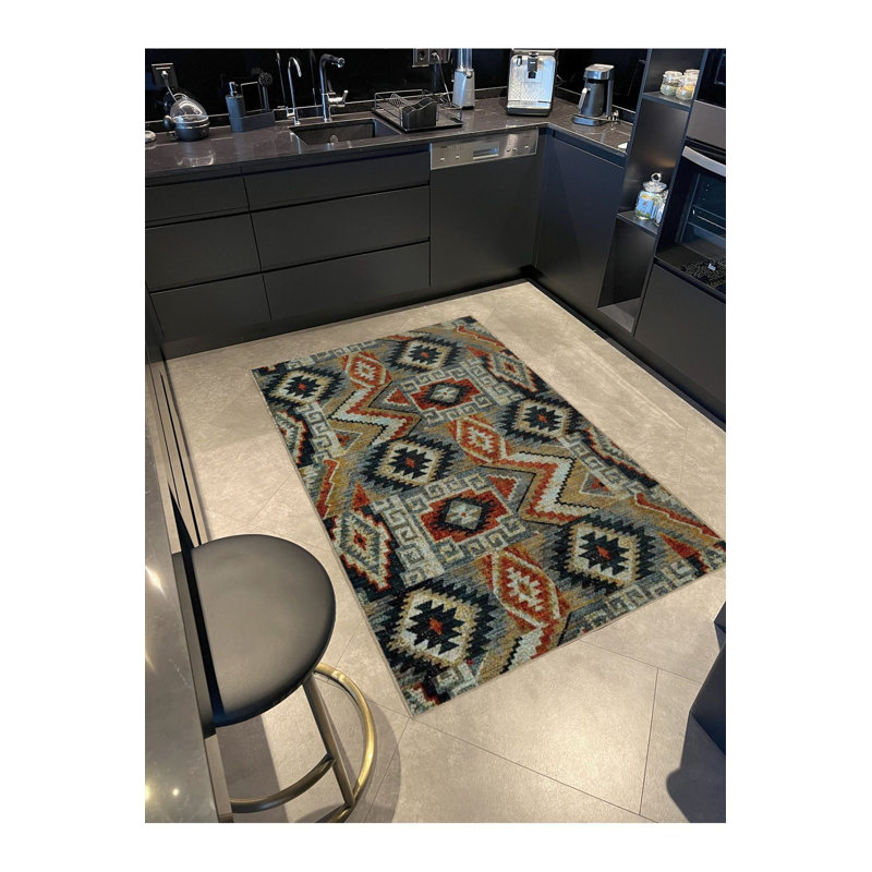 Tapis décoratif multicolore à motif traditionnel lavable à la machine, Carré 3 pi 3 po