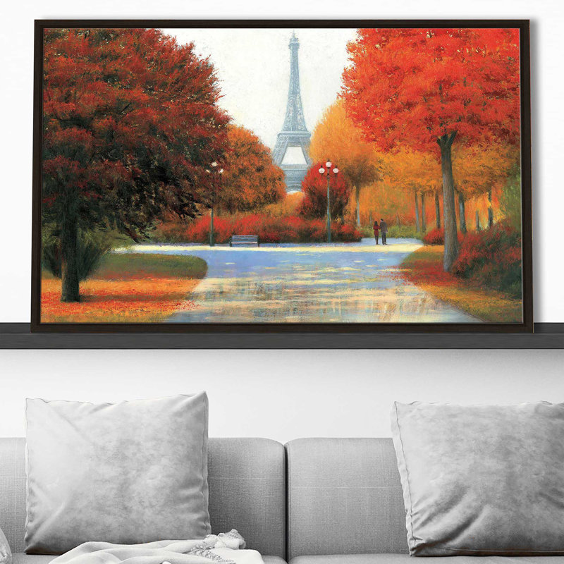 Automne à Paris en couple - Peinture, Cadre flottant espresso, H 27,5 po x l 43,5 po x P 2 po