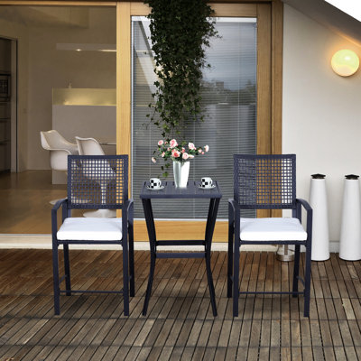 3Pcs Patio Bar , Outdoor Furniture With Soft And Soothing Cushion. Perfect For Backyards, Lawn, Deck, Poolside. Tall Chairs Have Footrests, All-Weather, Black Steel Cushions, All-Weather. For Steel,