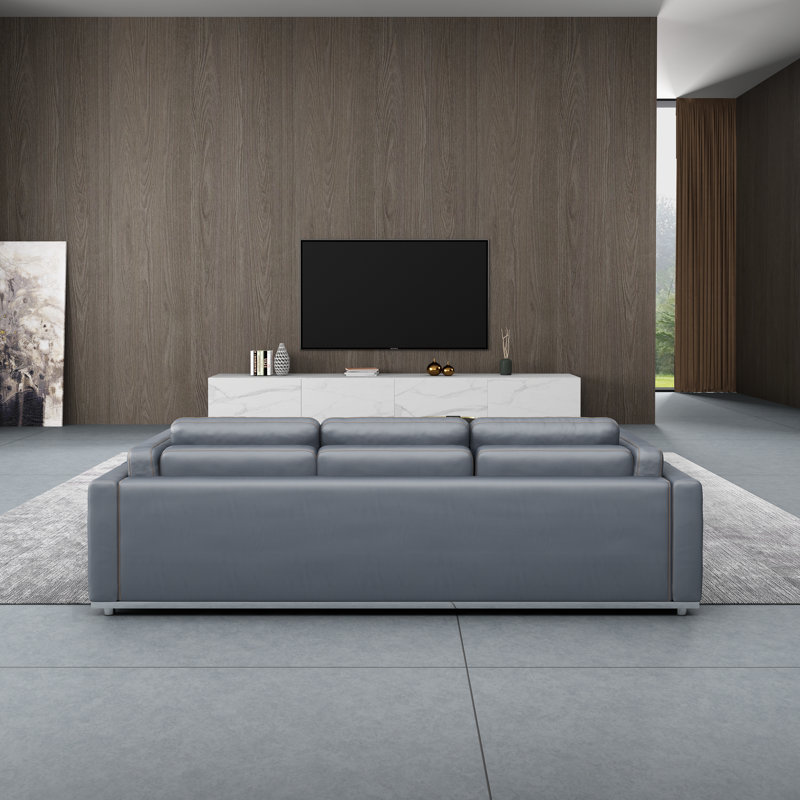 Picasso Upholstered 91'' Sofa, Gray Genuine Leather