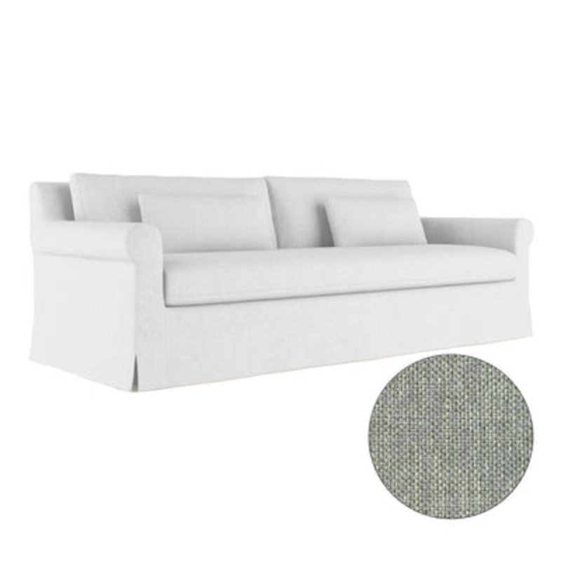 Canapé à accoudoirs arrondis Ludlow, H 34 po x l 84 po x P 38 po, Ébène, Pebble Weave Linen Haze