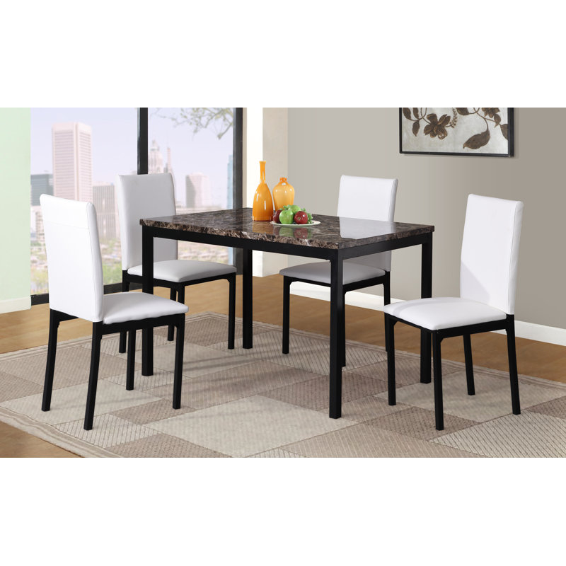 Ensemble repas pour 4 personnes Bueschel , Blanc, Marbre noir
