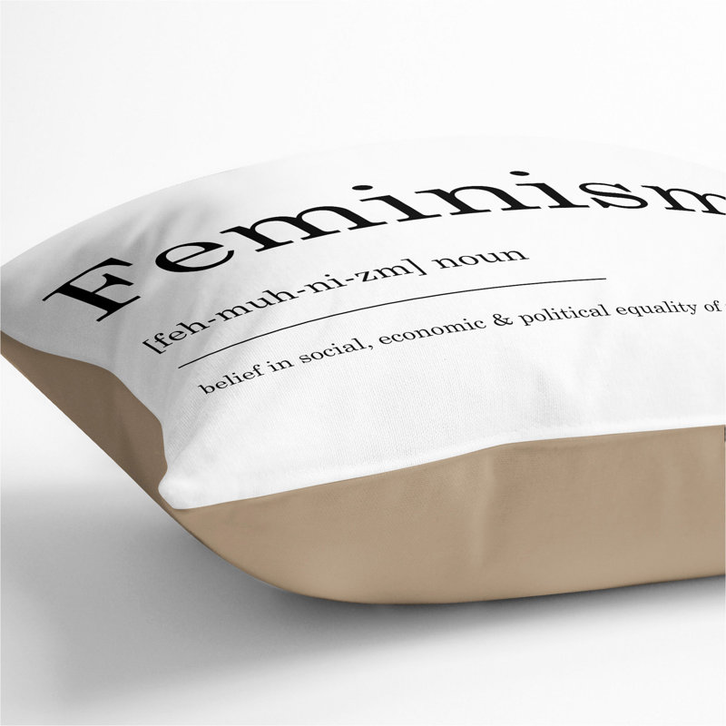 Definition Of Feminism Typography Square Throw Cushion, Stone, 55cm H x 55cm W x 20cm D