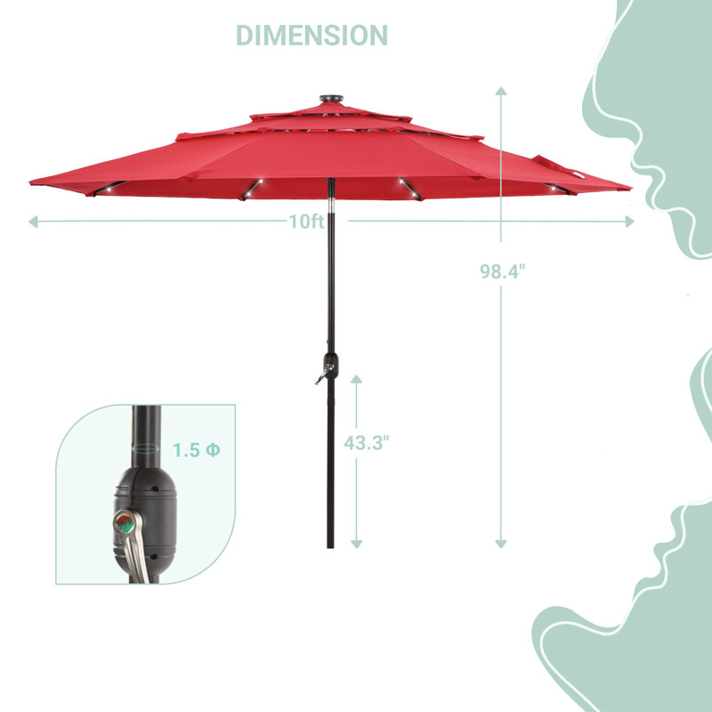 Parasol rond 10 'Ruthy, Tissu rouge chili