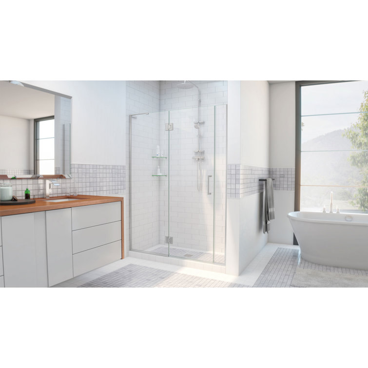 Unidoor-X 36" W x 72" H Hinged Frameless Shower Door with Fixed Panel with ClearMax™ Technology