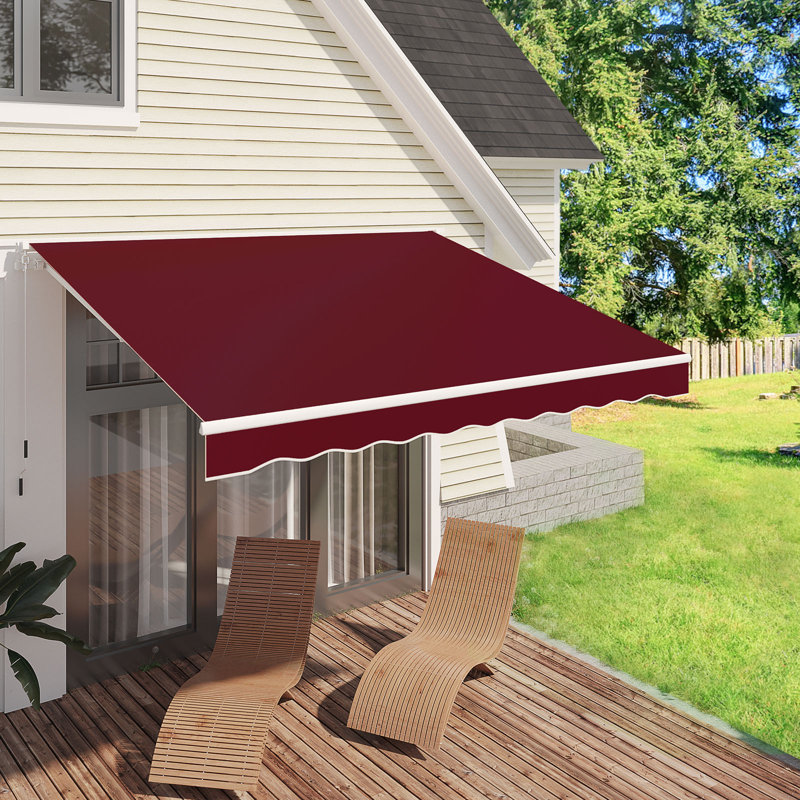 AECOJOY Manual Retraction Slope Patio Awning, 120" W x 96" D, Wine Red, Solid Color