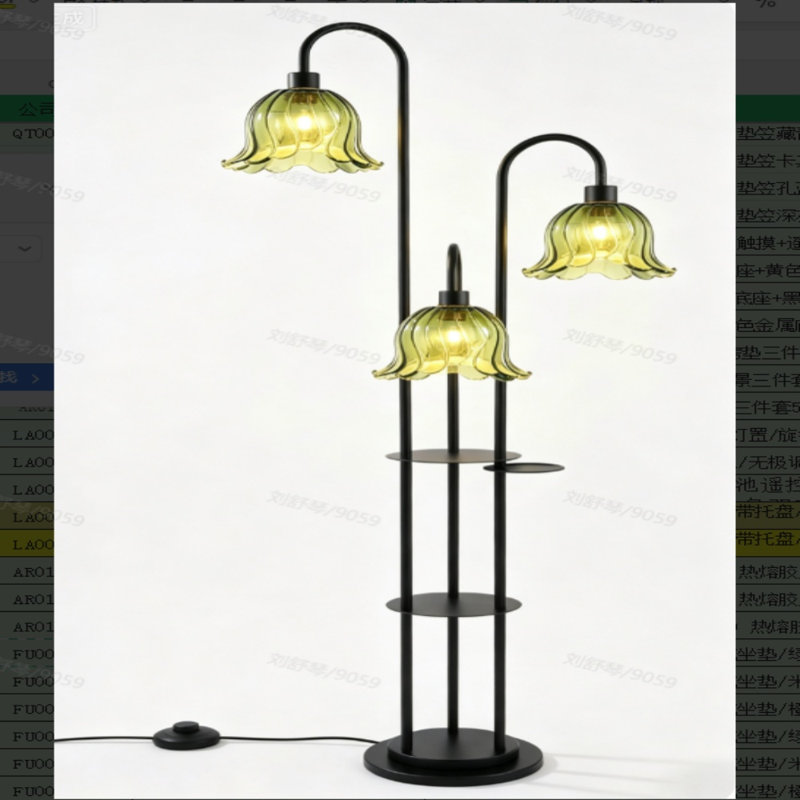 Lampadaire de table à plateau avec abat-jour en verre à 3 lumières (ampoules comprises)