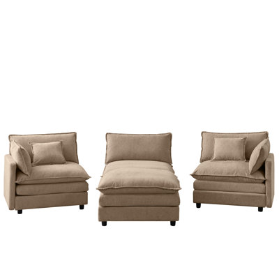 Spacious Chenille Sectionals, Modern L-shaped Sofa With Ottoman For Home