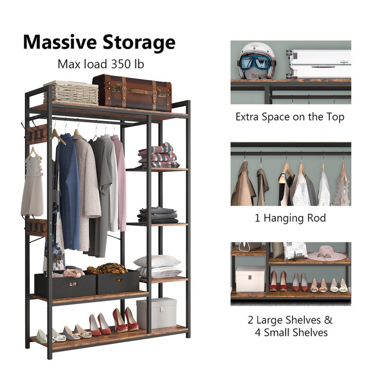 Tribesigns Extra Large Closet Organizer with Hooks, Free-Standing Closet Clothes Rack with Shelves and Hanging Rod