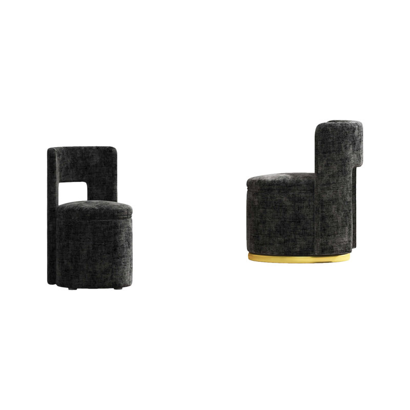 Storage Round Swivel Chair, Black Chenille