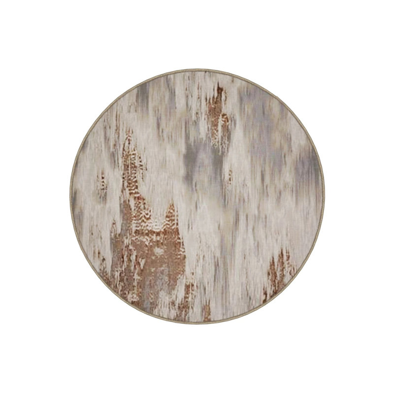 Modern Decorative Carpet With Abstract Patterned Woven Base In Beige Tones, Round 3'4"