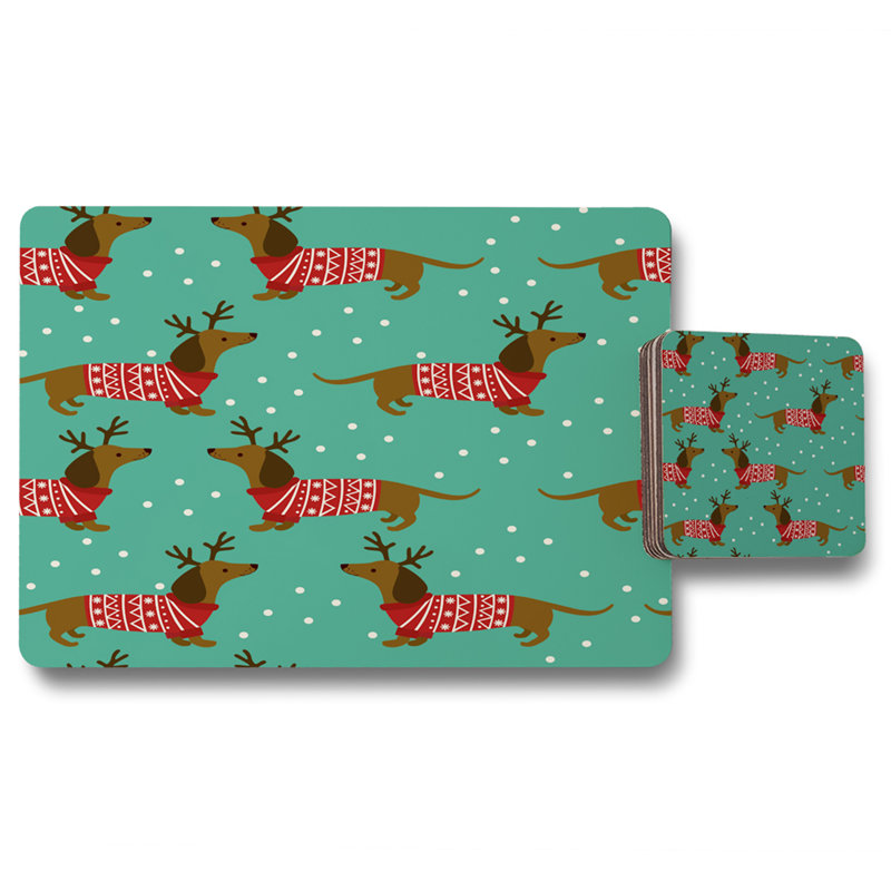 Farmer Polyester, Wood, Polyester Coated Hardwood Rectangle Placemat, Coaster