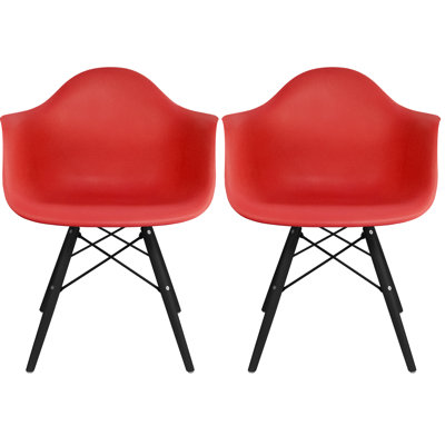 Set of 2 Mid Century Modern Dining Arm Chair with Wooden Dowel Legs