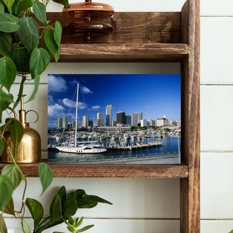 Marina And Downtown Skyline, Miami, Florida, Usa Abstract Contemporary Architecture City Wall Art, H 12 po x l 18 po