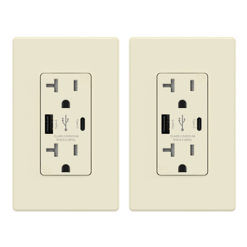 20 Tamper Resistant Duplex Outlet, Light Almond, 2
