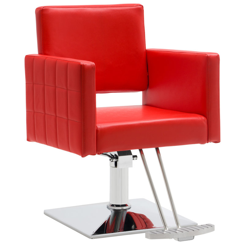 Spring Street 63.5cm W Faux Leather Hydraulic Barber Salon Chair with Metal Frame, Red