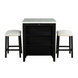 Transitional 3pc Dining : High Gloss Table, Boucle Cushions & 2 Stools In Black White With Table Top, Storage Shelves Black, ,