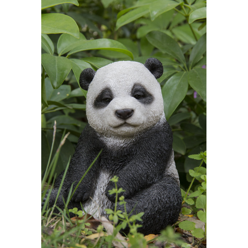 Small Black and White Polyresin Sitting Panda Statue