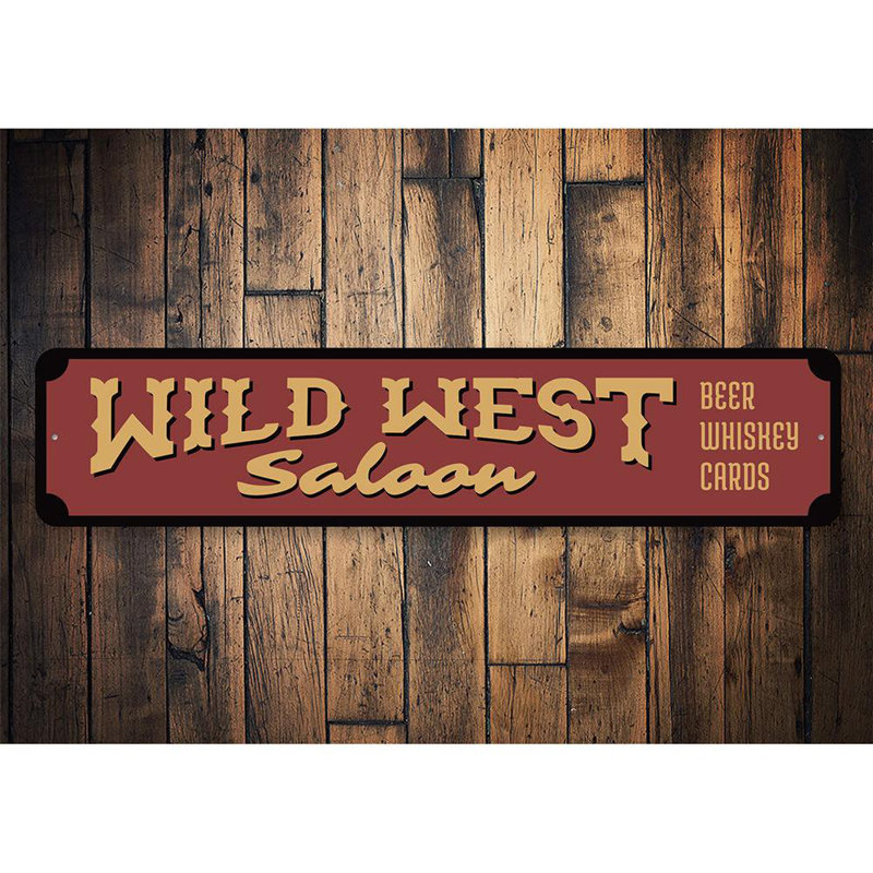 Wild West Saloon Aluminum Sign, 6" H x 24" W x 0.06" D