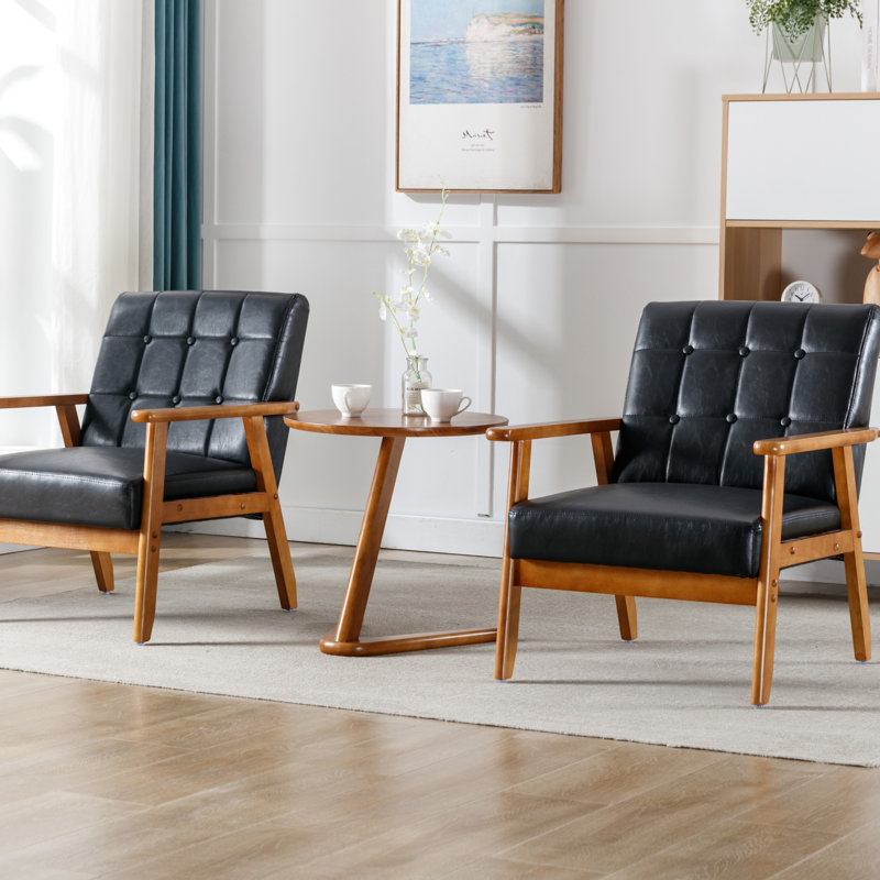 Ensemble de 2 chaises d'appoint avec table d'appoint, chaise d'appoint moderne Mid-Century, chaise d'appoint avec accoudoirs en bois, fauteuil de lecture confortable pour le salon, la chambre à coucher, le bureau