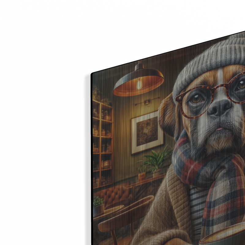 «Hipster Dog - Boxer» par Rey Klimt, art mural en métal, H 12 po x l 12 po