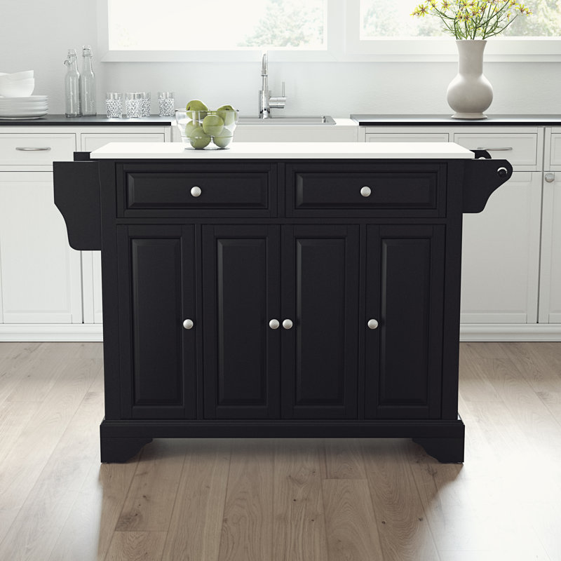 Baillargeon Granite Top Kitchen Island, Black