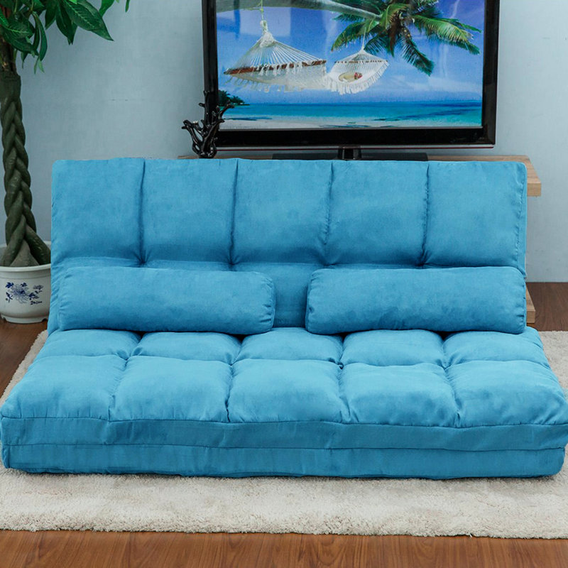 Double Chaise Lounge In Blue: Breathable Material With Pillows (Blue): Ample Seating Space