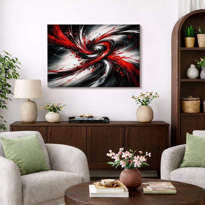 Abstrait rouge et noir, tourbillon dynamique, photos de salon audacieuses, impression sur toile encadrée, Toile tendue