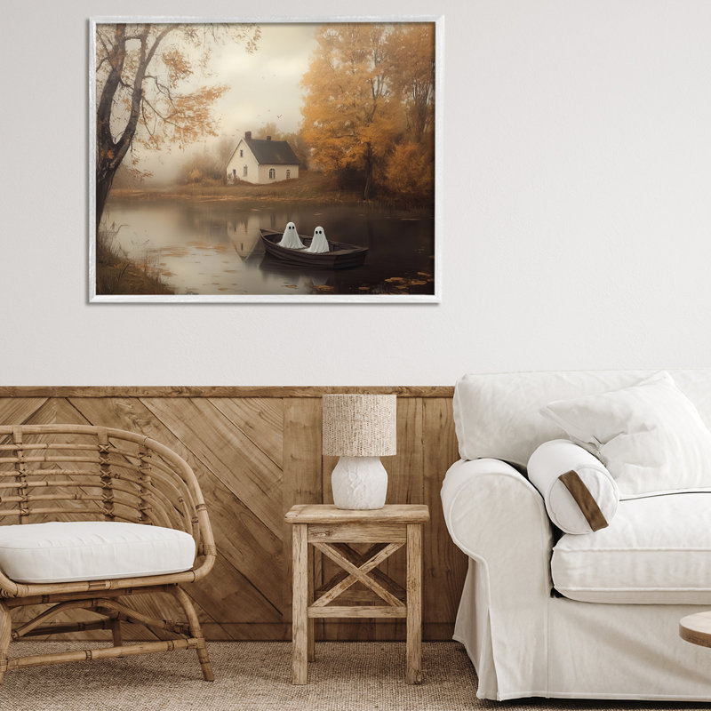 Giclée d'automne encadrée, conception par Arlington Prints, H 24 po x l 30 po, Estampe numérique encadrée blanc bord de mer