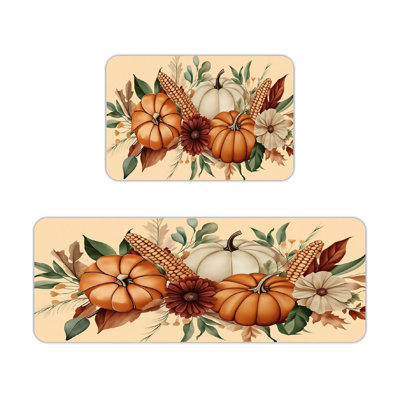 Tapis de cuisine d'automne à motif citrouille d'automne 2 pièces, cuisine de ferme, beige