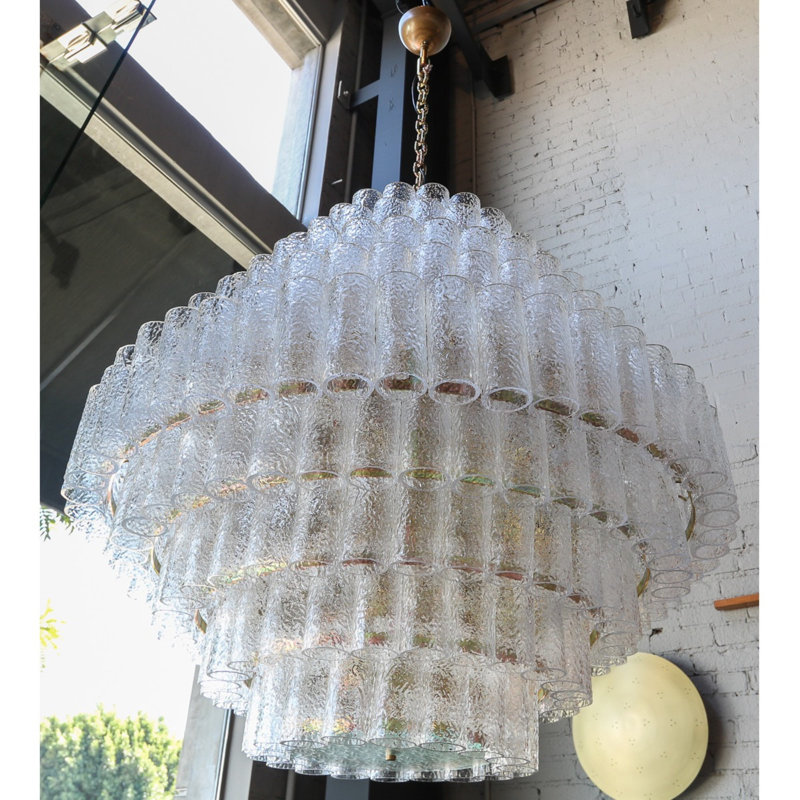 Lustre Belluchi Murano, Améthyste, Laiton brossé, 26 po de diamètre x 23 po de hauteur