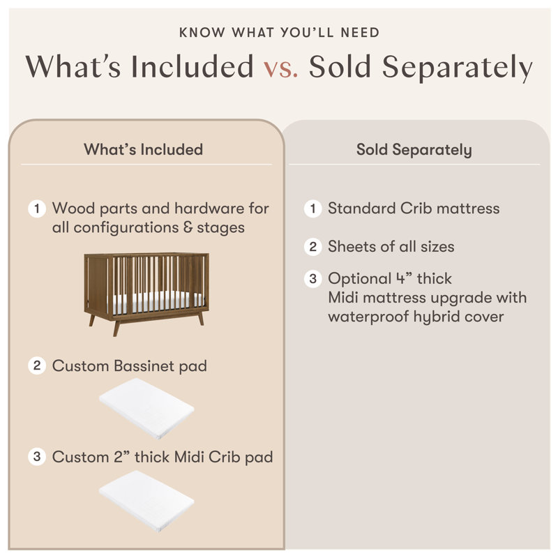 Palma 8-in-1 Convertible All-Stages® Crib with Bassinet & Toddler Bed Kits, Natural Walnut