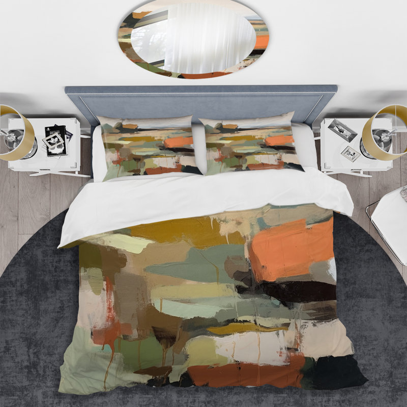 Ensemble de housse de couette en microfibre / polyester vert et beige Transcendant Reality III Bedding