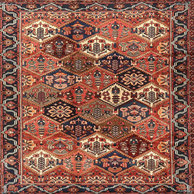 Tapis traditionnel rouge / noir Droz, Carré 3 pi
