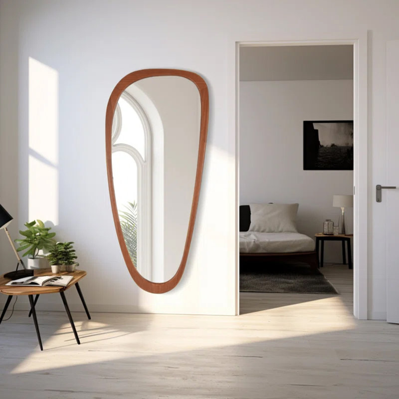 Doruk Irregular Wooden Bathroom/Vanity Mirror, 48" x 22", Walnut