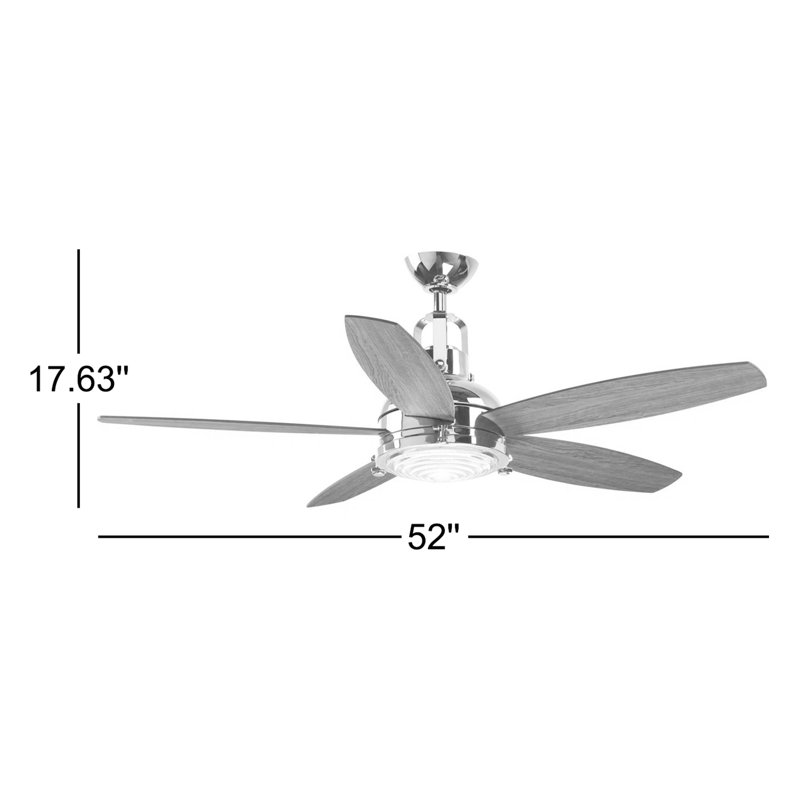 Kudos 52'' Ceiling Fan with LED Lights, Brushed Nickel with Brown Blades