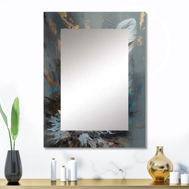 Gold Feather Wanderlust III - Glam Feather Large Mirror, Modern Decorative Wall Mirror, Printed Metal Art, 32" x 24"