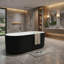 Baignoire autoportante 59 po en acrylique, extérieur noir rayé blanc, couvercle de trop-plein et bonde escamotable-126086419